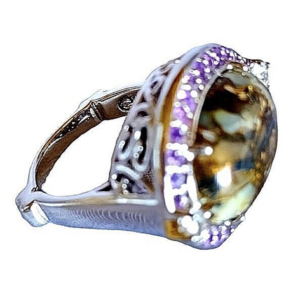 RING STERLING SILVER LARGE CABACHON with AMETHYST  STONE 7
